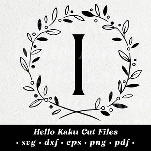 Letter I Laurel Wreath Svg, Laurel Letters Svg, Wreath Alphabet Svg, Cricut Wreath Svg, Monogram Alphabet, Initial Monogram Svg image 1