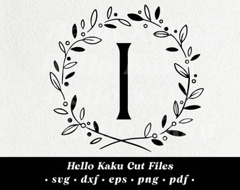 Lettera I- Laurel Wreath Svg, Laurel Letters Svg, Wreath Alphabet Svg, Cricut Wreath Svg, Monogram Alphabet, Initial Monogram Svg