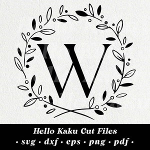 Letter W- Initial Monogram SVG, Initial Monogram Wreath, Monogram Clipart, Monogram Clip Art, Alphabet SVG, Monogram SVG with Wreath