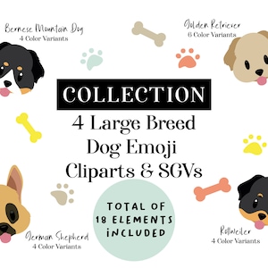 Hund Clipart, Hund SGV Bundle, 4 große Hunderasse Set | Sublimation Design - Deutscher Schäferhund, Rottweiler, Golden Retriever, Berner Berghund