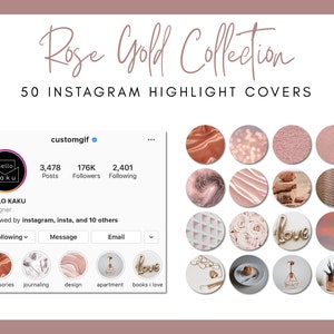 50 Rose Gold Instagram Highlight Covers | Beauty Highlight Cover Icons | Social Media Icons | Instagram Icons | Glitter Highlight Covers