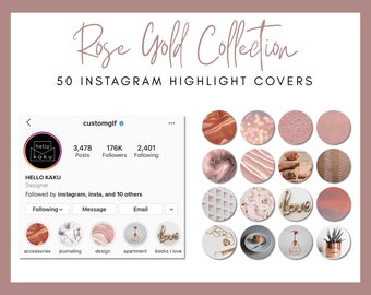50 Rose Gold Instagram Highlight Covers | Beauty Highlight Cover Icons | Social Media Icons | Instagram Icons | Glitter Highlight Covers