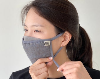 3d face mask with filter pocket, linnen and cotton, made in korea