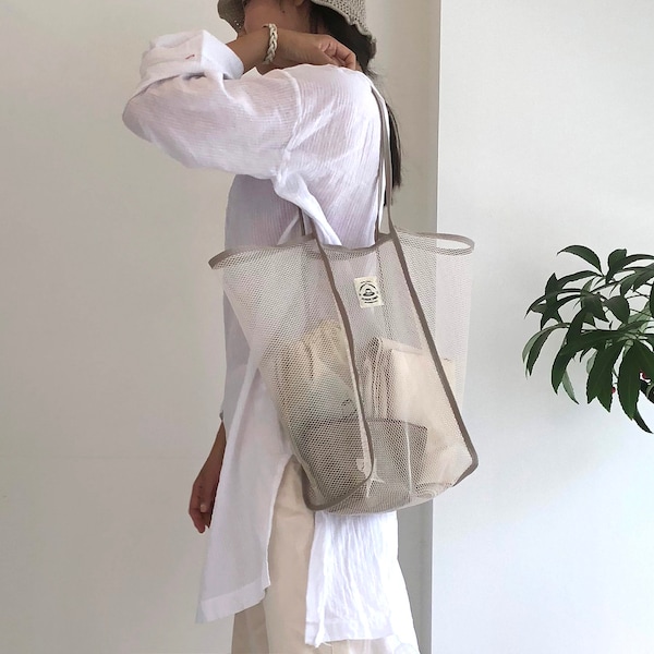 Big Market Bag, Zero Waste, Reusable shoulder mesh bag, Beach bag, made in korea