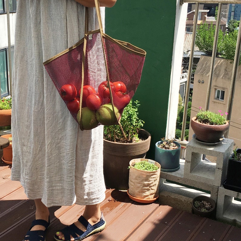 Farmers Market Bag, Zero Waste, reusable tote mesh bag, keep fresh vegitable, made in korea image 5