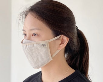 3d face mask with filter pocket, linnen and cotton, made in korea
