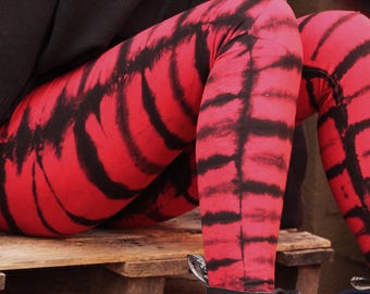 Leggings HOBA red, cotton leggings, batik leggings, tie-dye