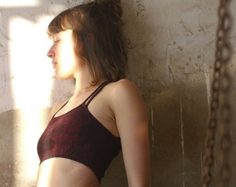 Bratop LABRA maroon, batik, tie-dye, yoga bra, bralette, bustier