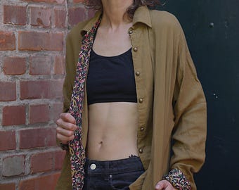 Shirt GOCO mustard, cotton shirt with side pockets