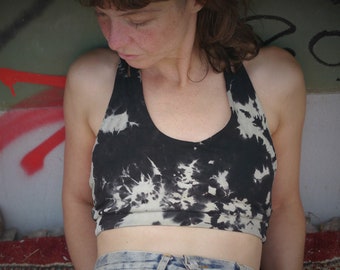 Bratop KIBA black&white, bustier, bralette, yoga bra, batik, tie-dye