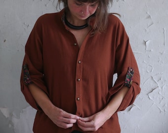 Shirt GOSH rust, Hemd mit Stehkragen und Seitentaschen