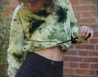 Sweater SABA green, crop top, batik, tie-dye