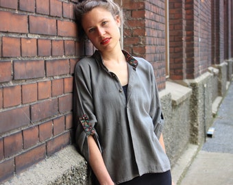 GOSH grey shirt, blouse with stand-up collar