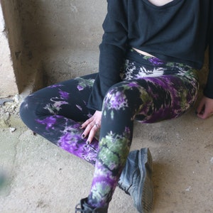 Leggings BALE lilac - cotton leggings, tie-dye leggings, tie-dye