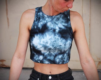 Top YAN grey, crop top, Batik, tie-dye