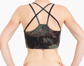 Bratop LABRA black&petrol, yoga bra, bralette, bustier, tie-dye, batik