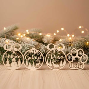 Décoration de Noël personnalisée en bois avec prénom pour sapin. Premier Noël, animaux, cadeau Secret Santa