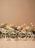 Personalized wooden Christmas tree ornament with name. First Christmas, animals, Secret Santa gift product logo