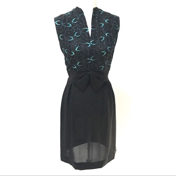 Vintage Toni Todd Black Embroidered Sheath Dress