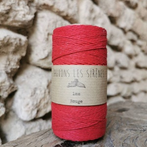 Red waxed cotton 1mm - 140 meters, waxed cotton cord, braiding, weaving, micro macramé, biodegradable