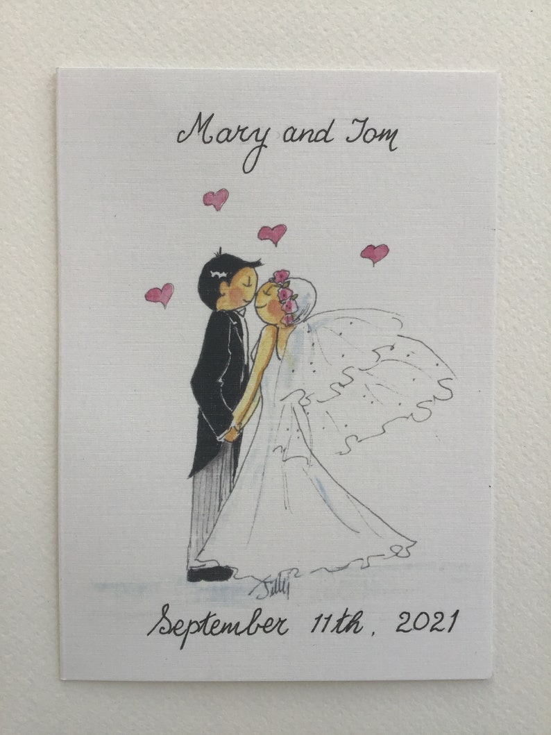 Bride and Groom Nose to Nose Handrawn Pen and Ink Handpainted WatercolourFREE POSTAGE /& PERSONALISATION