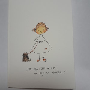 Een Millie-kaart: "Soms kan het leven zijn..." Handgetekende pen en inkt Handgeschilderde aquarel GRATIS VERZENDING