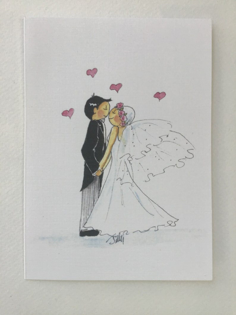 Bride and Groom Nose to Nose Handrawn Pen and Ink Handpainted WatercolourFREE POSTAGE /& PERSONALISATION