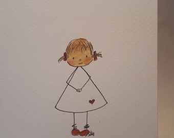 Een Millie-kaart "It's good to talk" handgetekende aquarel met pen en inkt. GRATIS VERZENDING