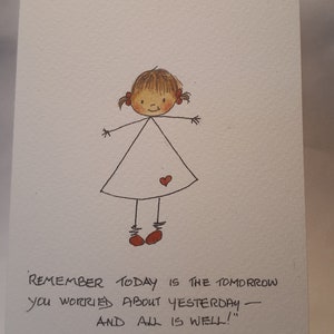 Een Millie-kaart: "Onthoud vandaag..." Handgetekende pen en inkt, handgeschilderd in aquarel GRATIS VERZENDING