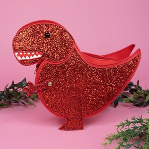 Red Glitter Dinosaur Bag - kawaii - sparkly - cute gift - dino - vegan friendly