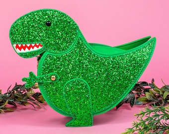 Green Glitter Dinosaur Bag - kawaii - sparkly - cute gift - dino - vegan friendly