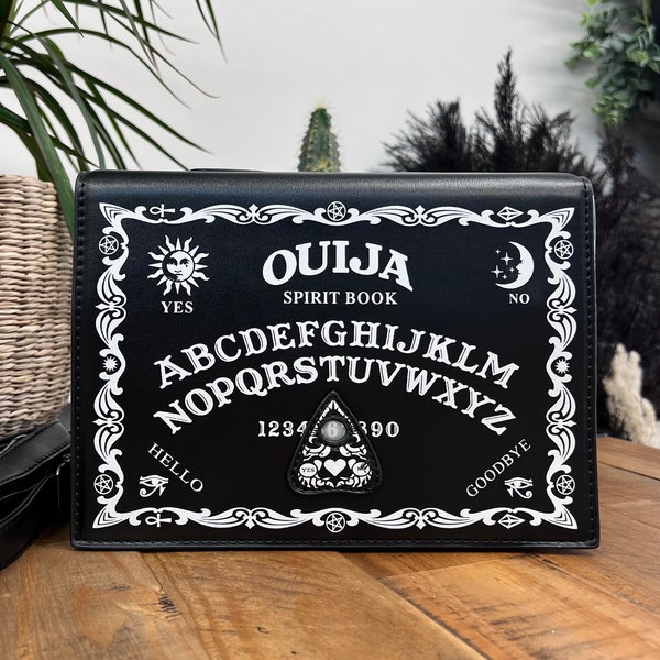 GOTHX Zwarte Vegan Heks Occulte Ouija Spirit Board Hekserij Mini Messenger Bag - planchette - heksencadeau - goth-stijl