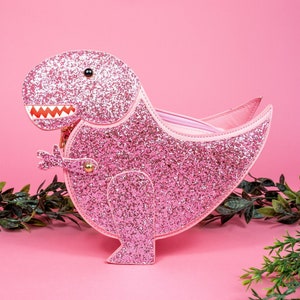 Pink Glitter Dinosaur Bag - kawaii - sparkly - cute gift - dino - vegan friendly