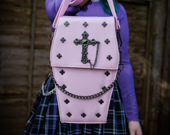 GOTHX Mini Pastel Pink Vegan Pastel Goth Gothic Cross Coffin Chain Bag - soft grunge - pastelcore - witchy gift