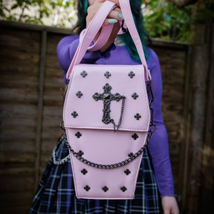 GOTHX Mini Pastel Pink Vegan Pastel Goth Gothic Cross Coffin Chain Bag - soft grunge - pastelcore - witchy gift