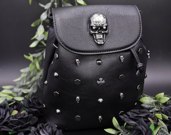 GOTHX Black Vegan Mini Skull Head Stud Backpack - gothic style - dark grunge - witchy gift