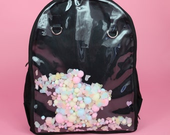 Schwarz und klar Fenster Fun Schule College Ita Rucksack - kawaii - decora - jfashion - Fenstertasche - Itatasche - Geschenk