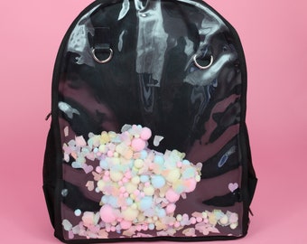 Black and Clear Window Fun School College Ita Backpack - kawaii - decora - jfashion