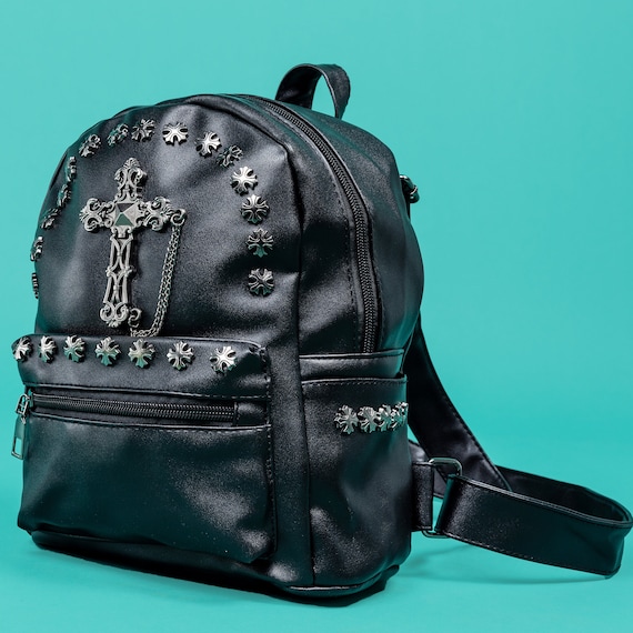 GOTHX Black Vegan Cross Mini Stud Backpack - Witchy Gift