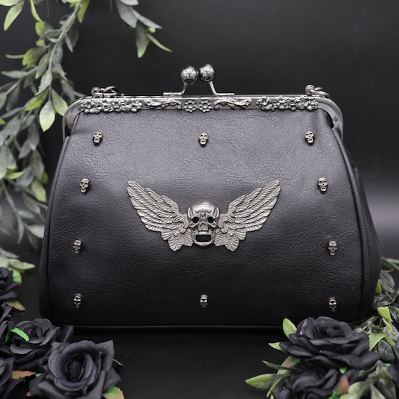 GOTHX Black Vegan Leather Oversized Handbag With Winged
