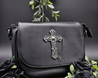 Bolso de hombro negro vegano con cruz celta GOTHX - regalo gótico - grunge oscuro - estilo brujo