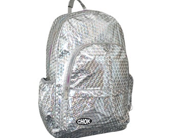 Holographischer 3D Silber Ketten Festival Schulrucksack - Rave Style - Metallic - Rucksack