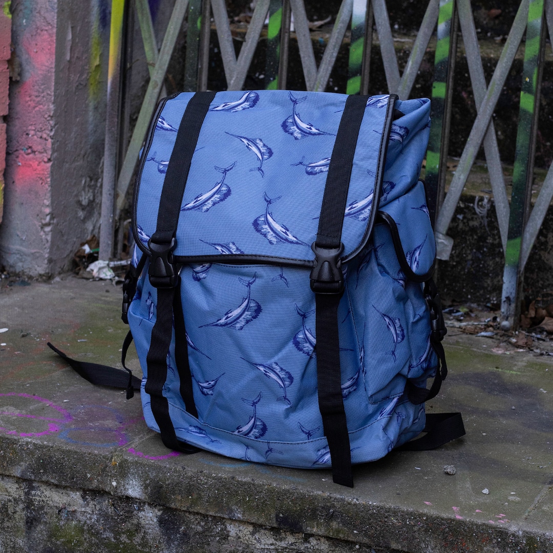 Blue Swordfish Vegan Backpack School Bag Fun Gift Travel Rucksack Etsy