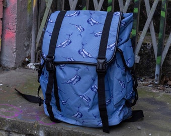 Blue Swordfish Vegan Backpack - school bag - fun gift - travel rucksack