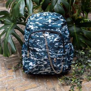 Pixel Camouflage Camo Vegan Backpack with Chain Detailing - adventure bag - school bag - alternative style