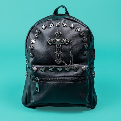 GOTHX Black Vegan Cross Mini Stud Backpack - Witchy Gift