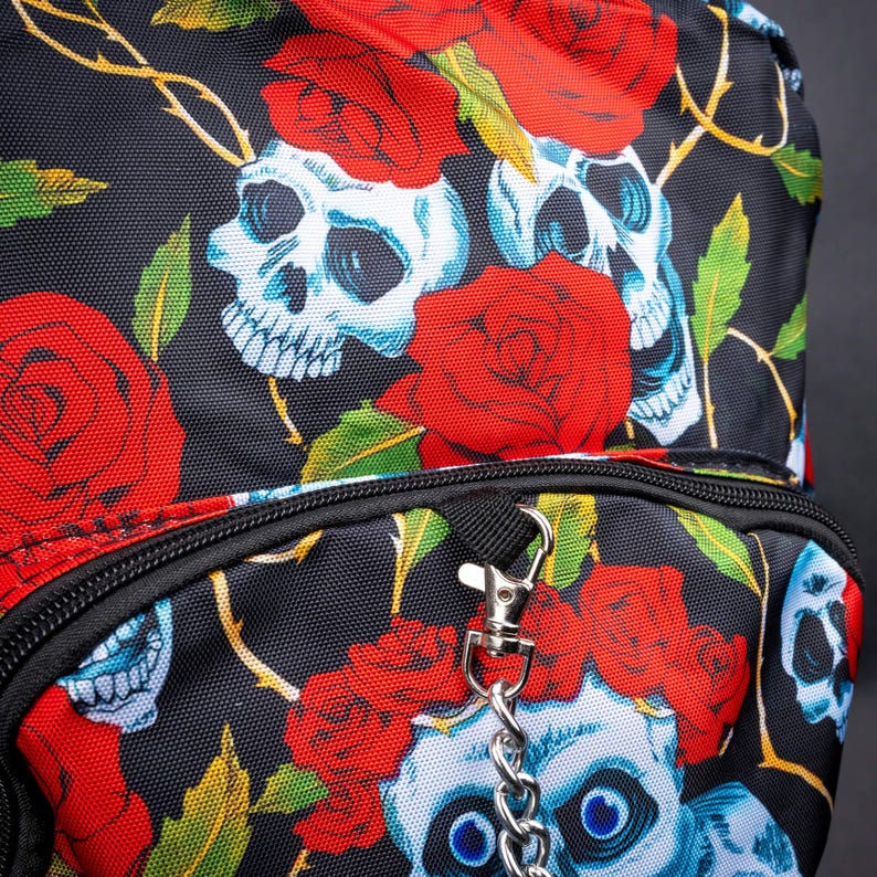Red Rose & Skull Gothic Backpack With Chain Detail - Gothic ...