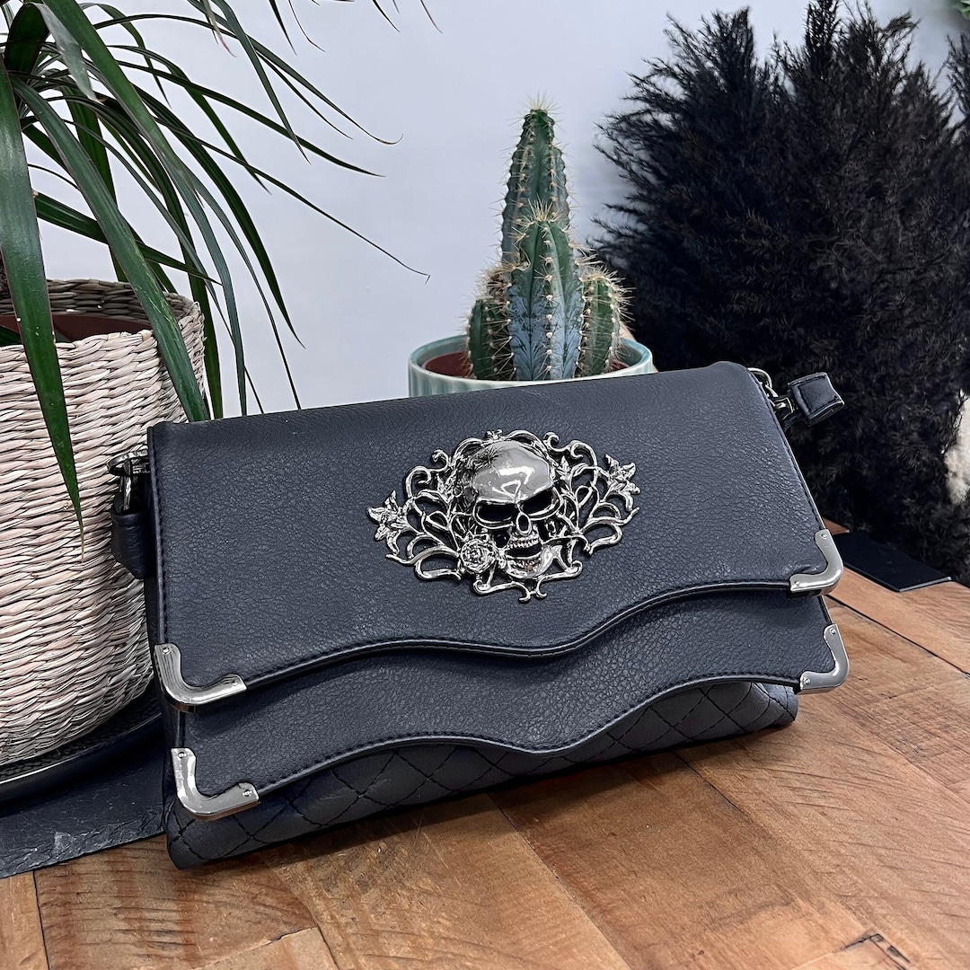 GOTHX Quilted Two Layer Vegan Skull Head Clutch Bag - Etsy Australia