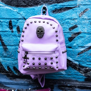GOTHX Pastel Lilac Goth Vegan Skull Head Mini Stud Backpack
