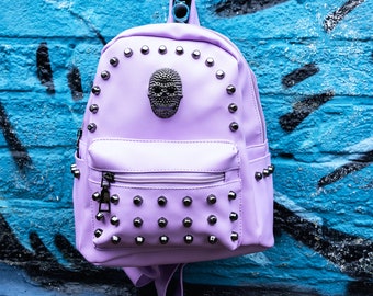 GOTHX Pastel Lilac Goth Vegan Skull Head Mini Stud Backpack